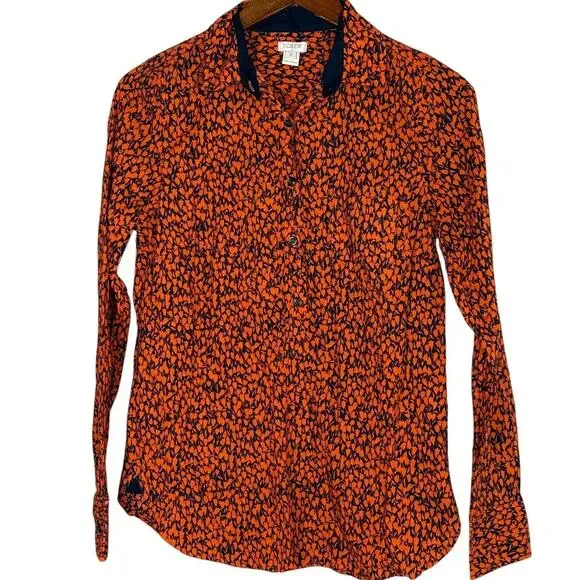 J. Crew Tulip Popover Long Sleeve Collard Half Button Up Shirt S Blue Orange - Picture 1 of 15